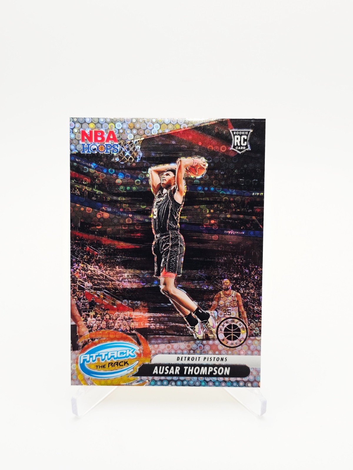 2023-24 Hoops Premium Stock Ausar Thompson RC Attack the Rack Disco Prizm #5