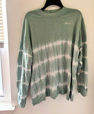 PINK Victoria's Secret Green/White Tie-Dye Crewneck Logo Sweatshirt L