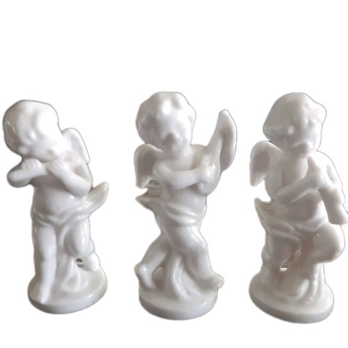 Enesco 3-piece Cherub Angels Band in White ceramic, Flute, Clarinet, Mandolin