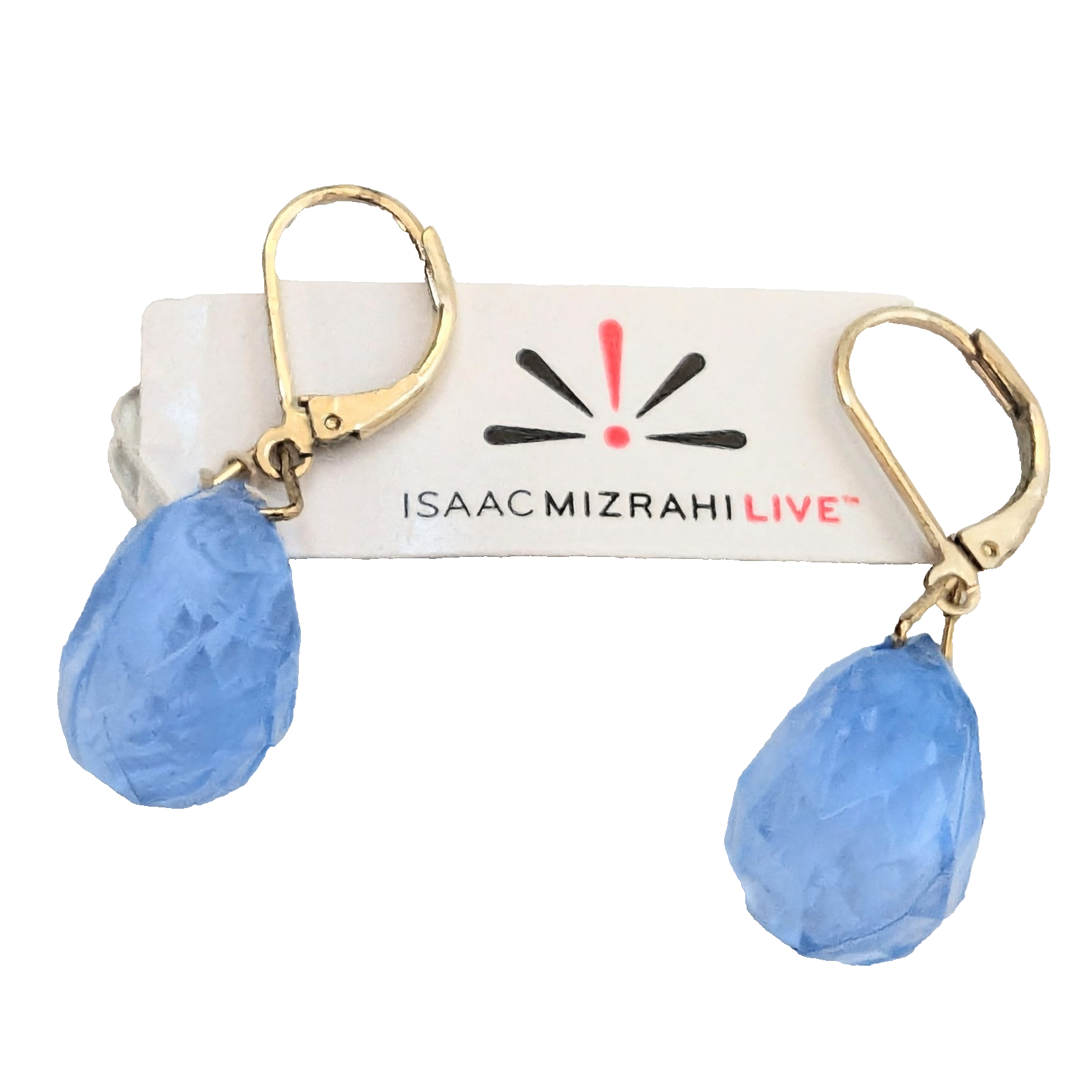 Isaac Mizrahi Blue Crystal Tear Drop Pierced Earrings 7/8 Inch New