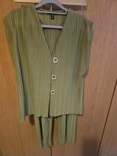 River Island Co Ord Khaki Green WAISTCOAT Size 12 Trousers Size 10 Worn Once