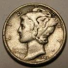 1944 D Mercury Dime 90% Silver  VF- EF   "Actual Coin Pictured - Not Cleaned"