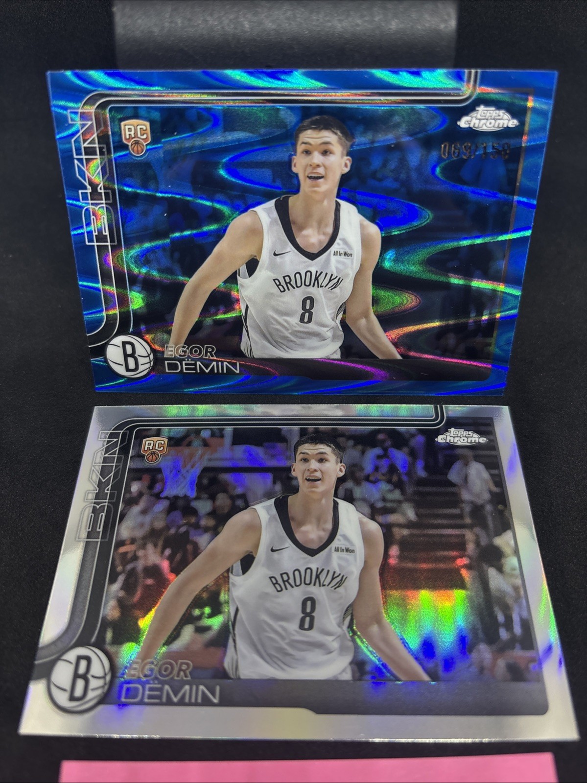 Egor Demin RC 2025-26 Topps Chrome Blue Wave /150 + Refractor SP #258 NJ Nets
