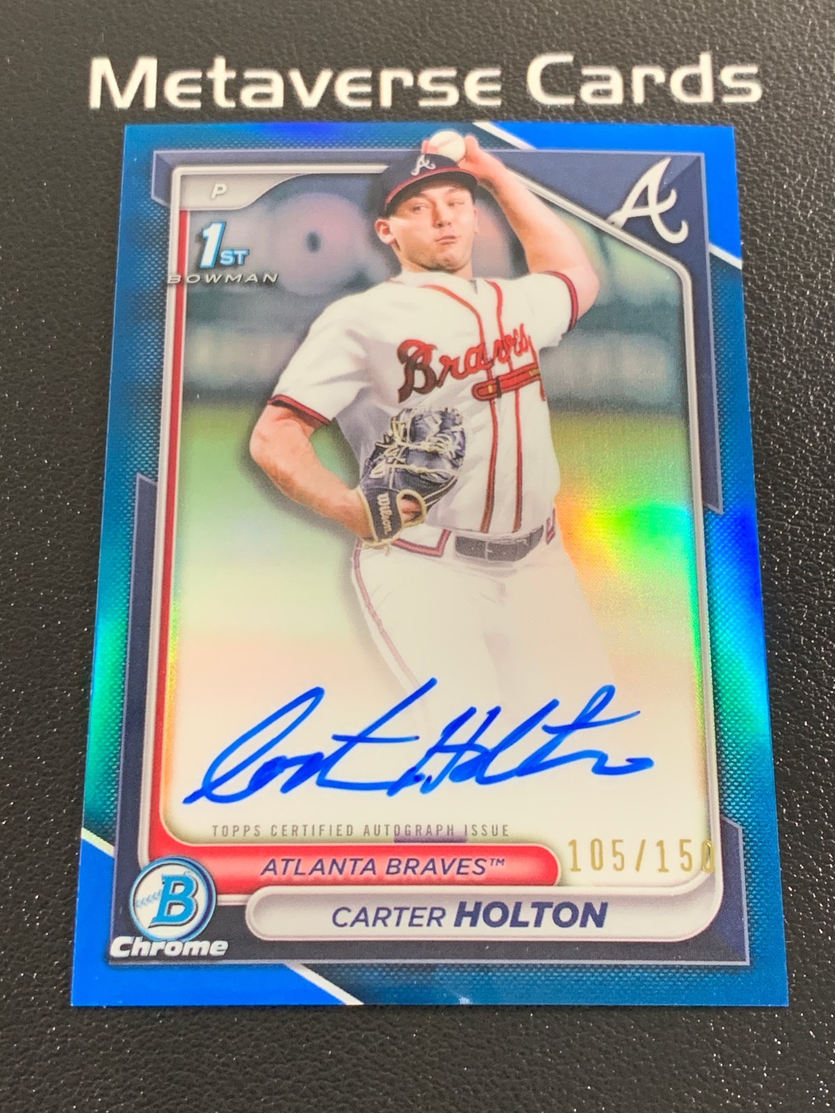2024 Bowman Draft Chrome Carter Holton 1st Bowman Blue Refractor Auto /150