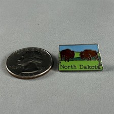 Vintage North Dakota Bison State Shaped Cloisonné Enamel Pin Pinback #57594