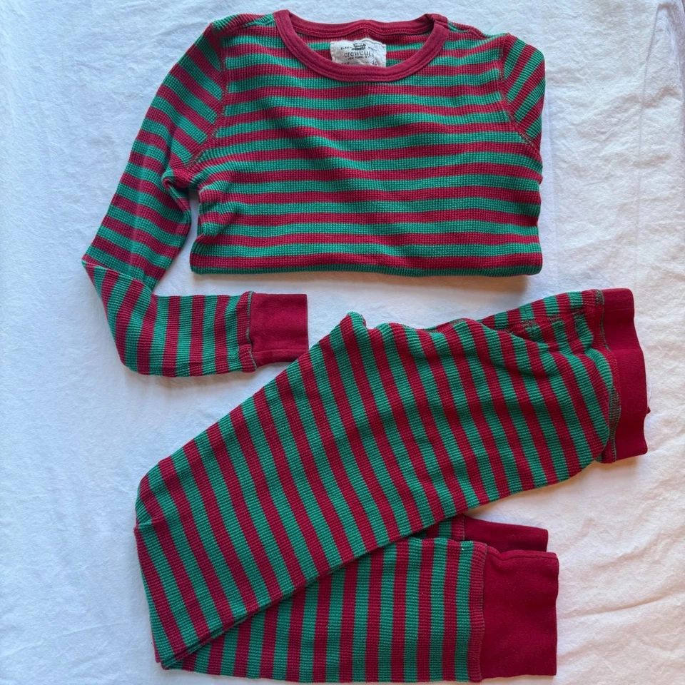 Conjunto de pijama térmico a rayas Crewcuts para niños talla 10 verde y rojo mezcla de algodón Foto 2 de 4