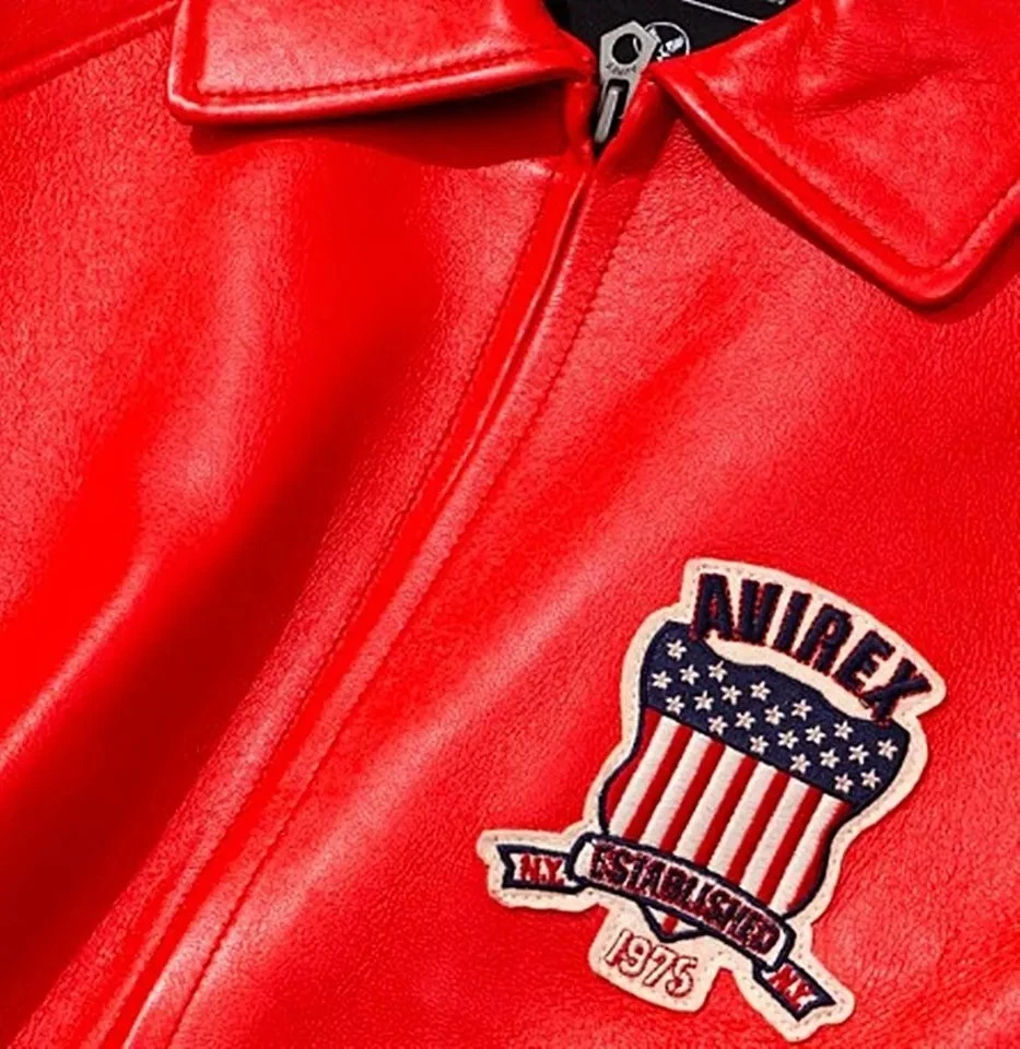 Chaqueta de cuero para hombre Avirex roja bombardero real American Flight chaqueta para hombre regalo Foto 3 de 4