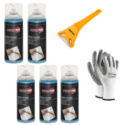 Ambro-Sol P301 Sciogli Silicone, RimuovI Silicone 5 X 400m + RASCHIETTO + GUANTI