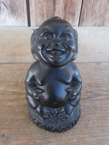 Vintage Coco Joes Black Lava Happy Laughing Lucky Buddha Tiki Figure | Tiki Bar