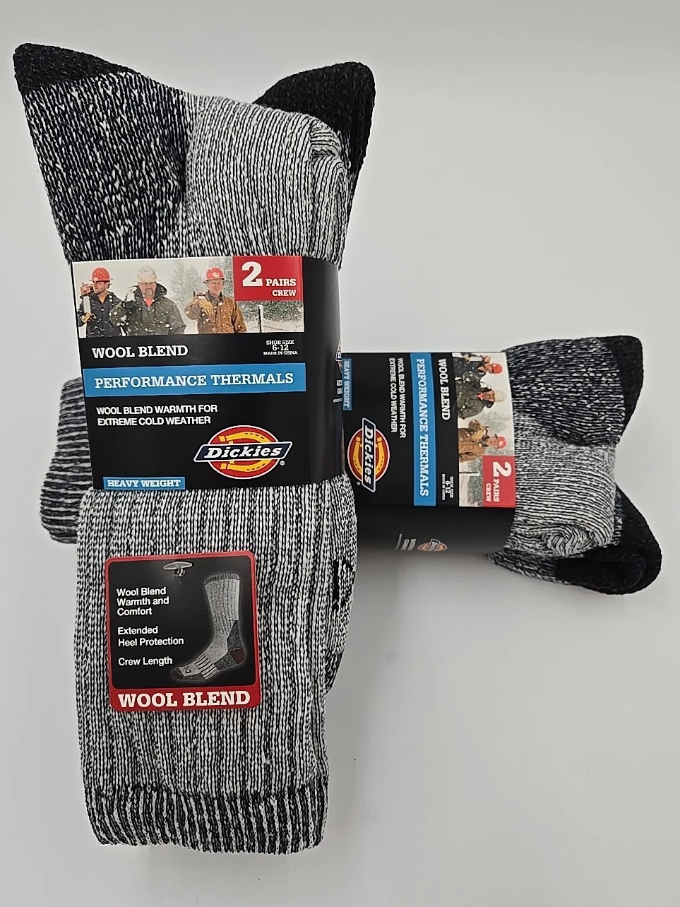 4 Pairs Dickies Wool Blend Socks Performance Thermals Crew Navy & Gray Siz 6-12