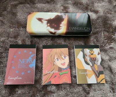 EVANGELION Can Case Memo Pad Set, metal tin, used with rust inside, home use