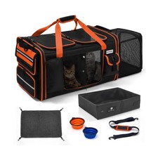 Expandable Extra Large Cat Carrier for 2 Cats with Litter Box for Kitten, Lar...
