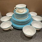 Pyrex Tableware By Corning Turquoise Band 24 pieces total, cups/saucers plates