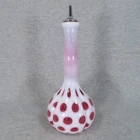 Fenton LG Wright Art Glass Barber Bottle Cranberry Coin Dot Opalescent 1950s