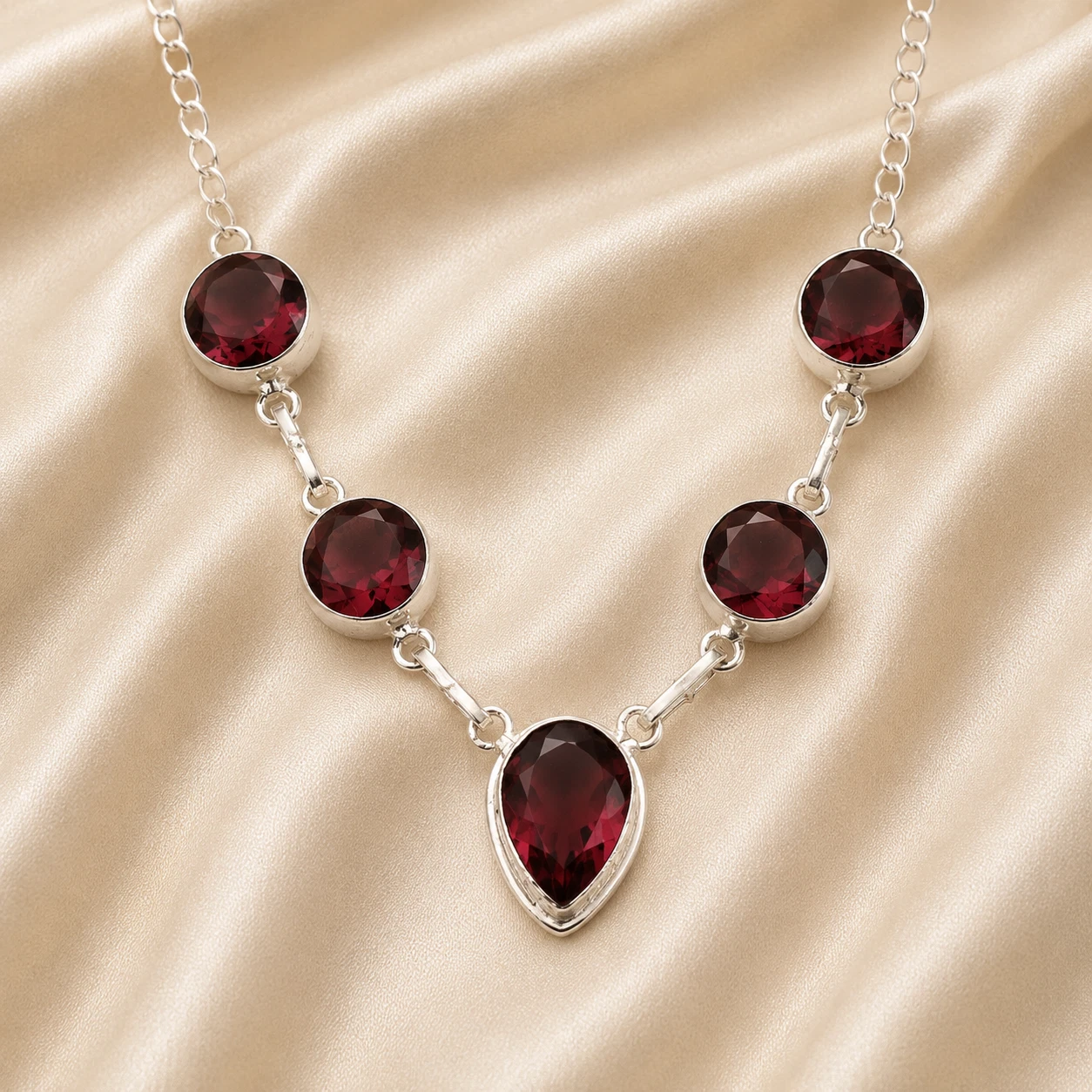 Rhodolite Gemstone 925 Serling Silver Pear Cut Necklace 16-18" For Engagement