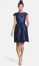 Alfred Sung Fit & Flare Bow Bridesmaid Dress Sz 6  Midnight Blue Cocktail EUC 