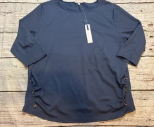 Set The Stage Womens Ribbed Knit Tie Front Top Sz XL 3/4 Sleeve Pullover