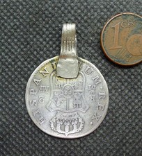 35mm Pendentif Pièce Argent Ancien Bijou Collier Maroc Parure Ethnique Berbère