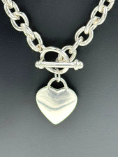 Heart Tag Pendant Toggle Thick Chain Necklace Silver