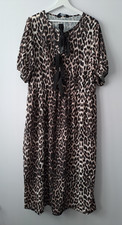 Yours Leopard Tie Front Maxi Dress Size 22 - 24 Short Sleeve Bow Detail