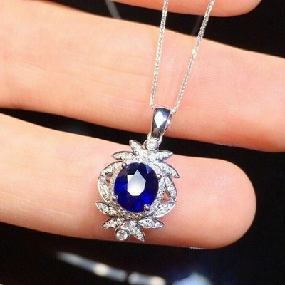 2Ct Oval Cut LabCreated Sapphire Women's Pendant 14K White Gold Plated