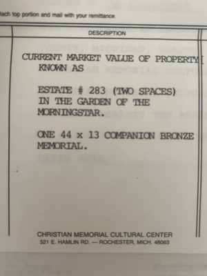 Burial Sites(2) Rochester Hills, Michigan +Bronze Stone