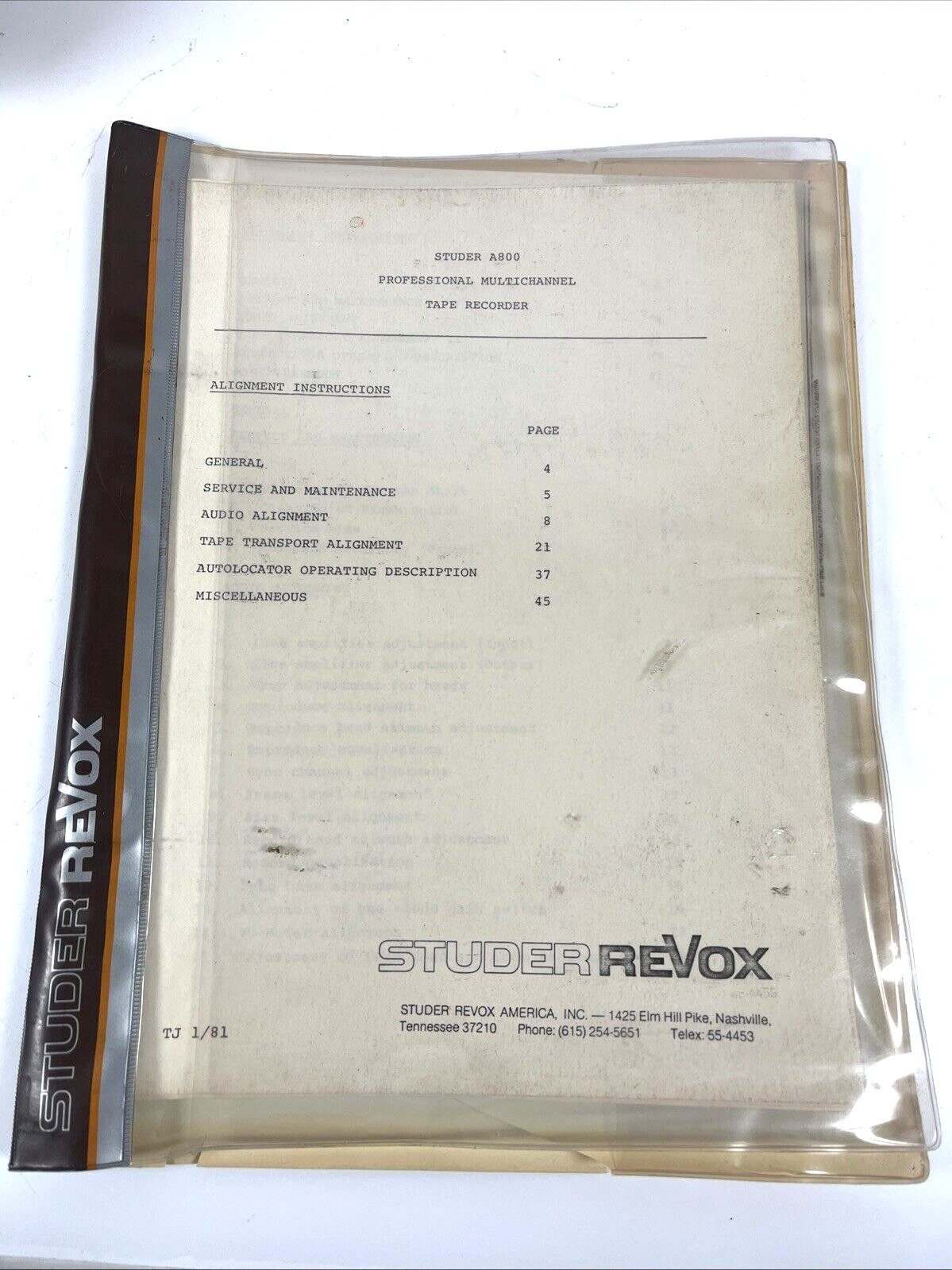 Studer ReVox A800 Operating Instructions