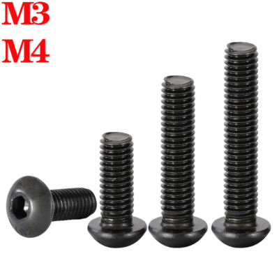 Schwarz Linsenkopfschrauben M3 M4 Innensechskant 12.9 Kohlenstoffstahl 3mm ~50mm