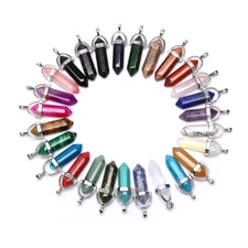 Natural Mixed 30pcs Hexagonal Column Stone Pendants for Jewelry Making Wholesale