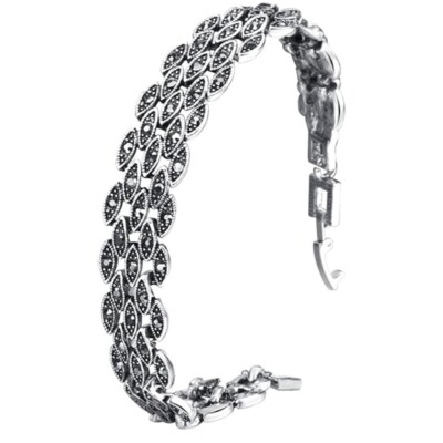 Glänzendes Diva Modeschmuck oxidiertes Silber stilvolles Armband für Damen & ...