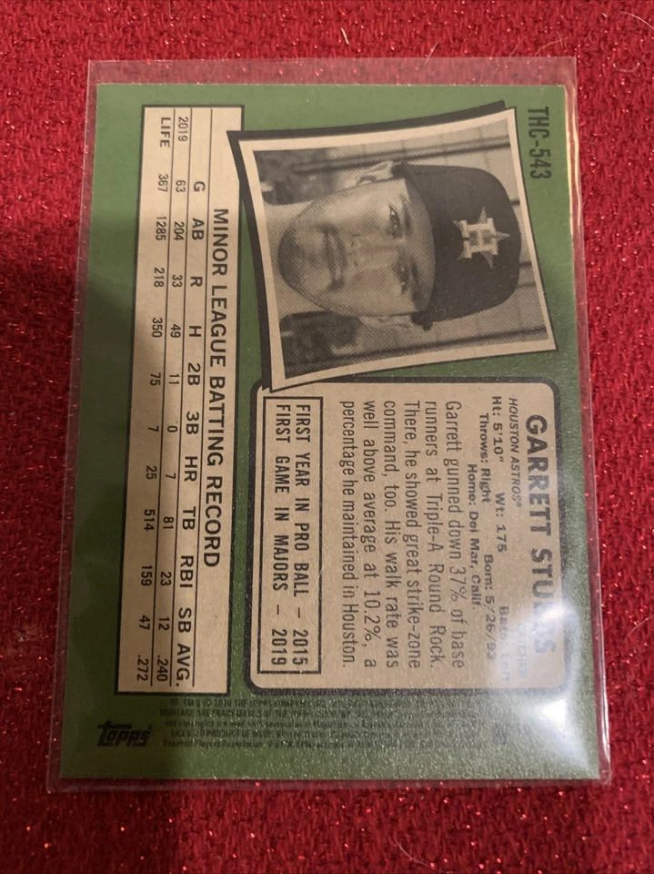 2020 Topps Heritage High Number Hot Box Purple Chrome #543 Garrett Stubbs RC - Image 2 of 2