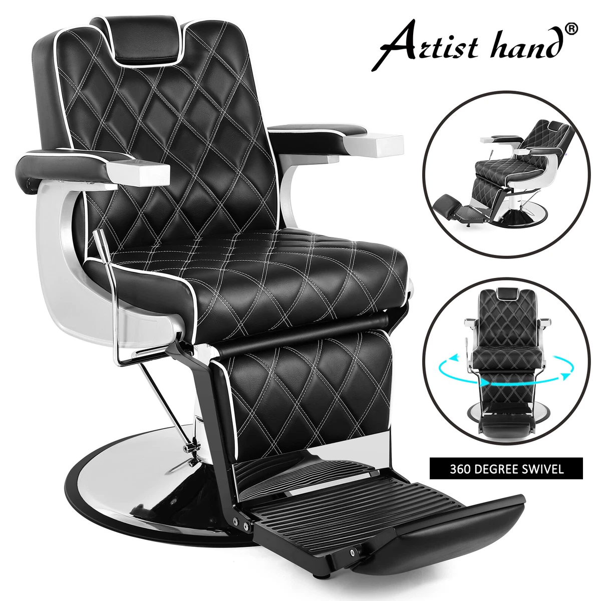 360 Degree Swivel Heavy Duty Hydraulic Black Recliner Barber Chair Tattoo  Salon | eBay