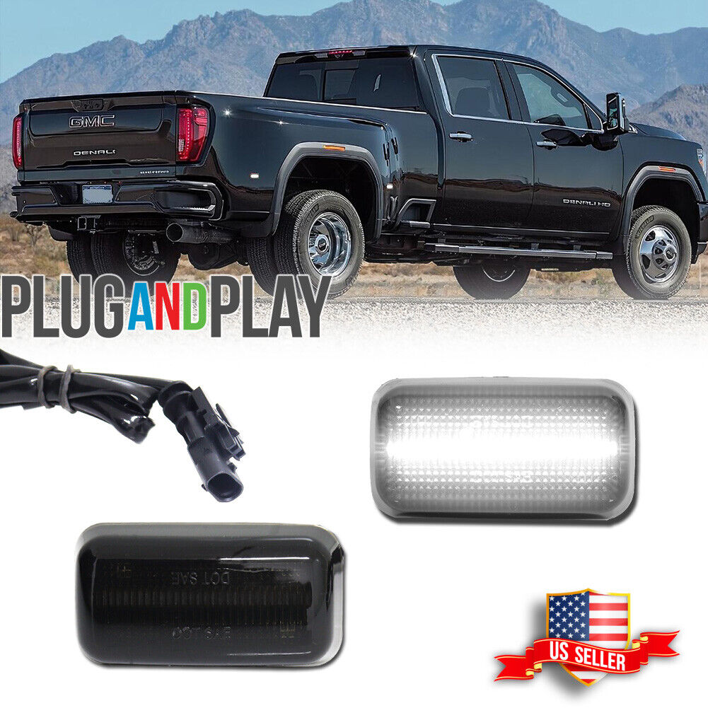 2PCS White LED Smoke Lens Rear Fender Marker Lights for 15+ Chevy GMC 2500 3500HD