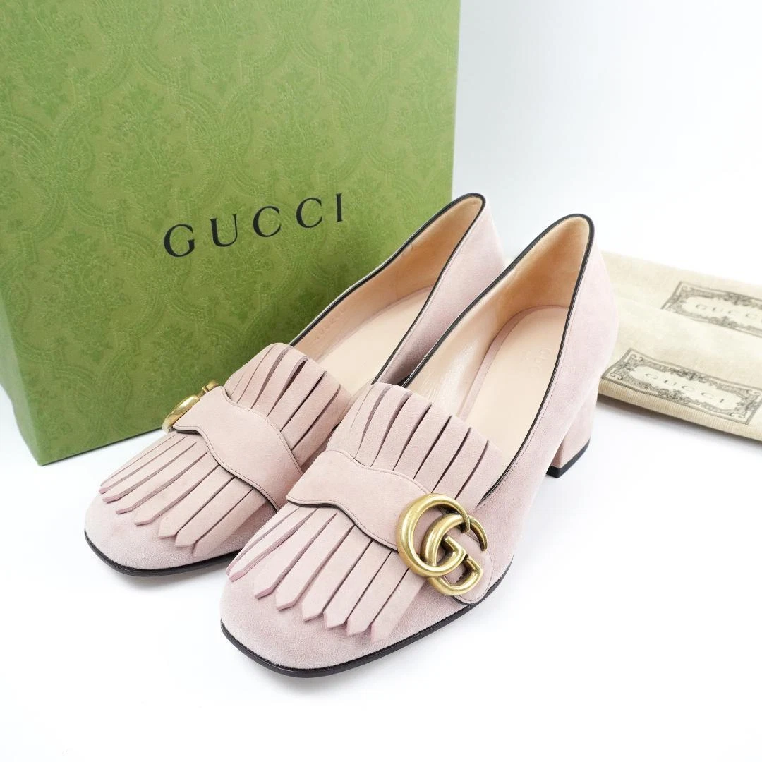 Mocassins GUCCI GG Marmont logo chaussures à enfiler pointure 36,5 rose beige sac à chaussures en boîte