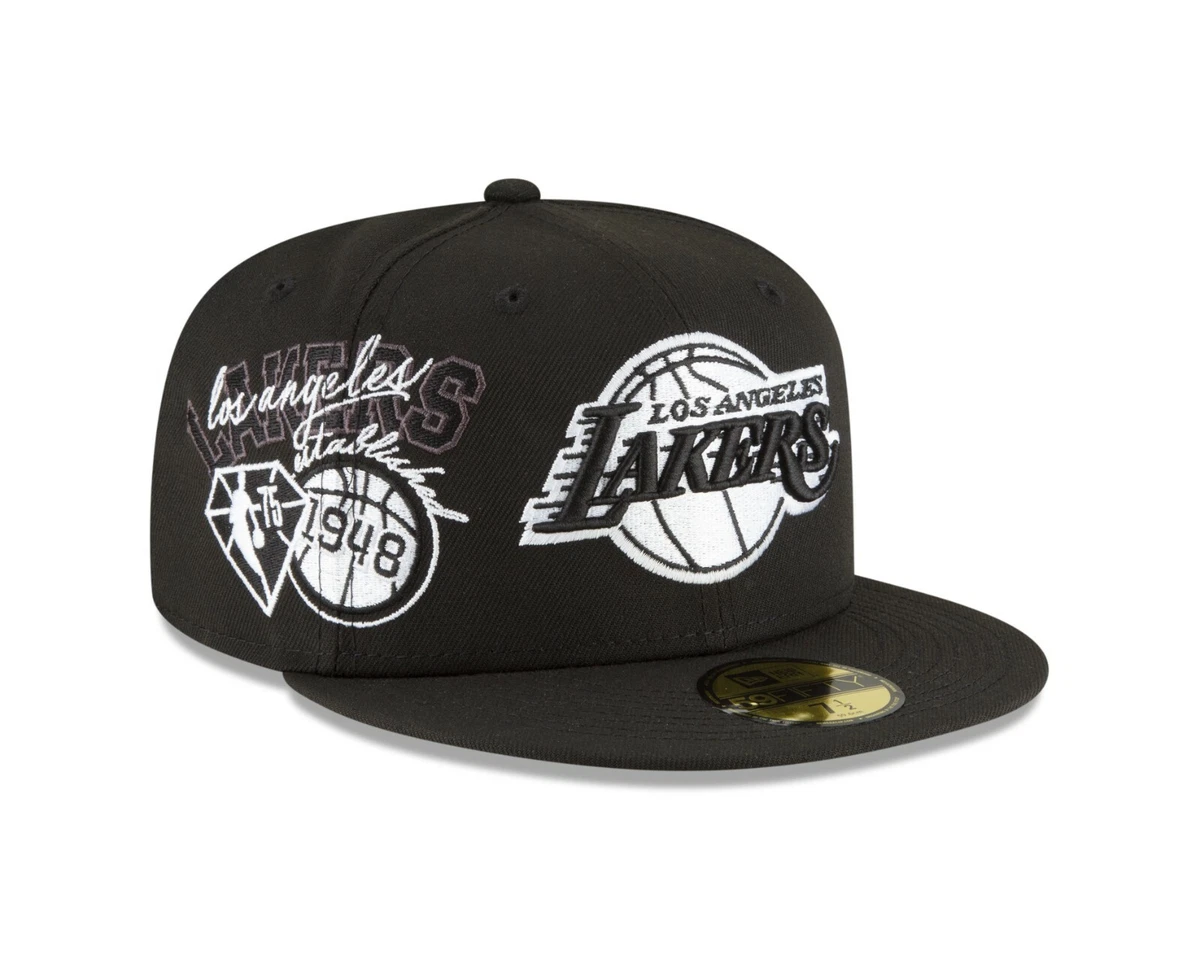 lakers black fitted hat