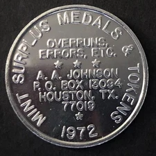 Houston, TX A.A. Johnson Collector* 1972 Alum. G/F 25c Trade Token 28.6mm