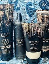 4pc INTO THE NIGHT Fragrance Mist, Cream, Shower Gel  Scrub  BODY WORKS
