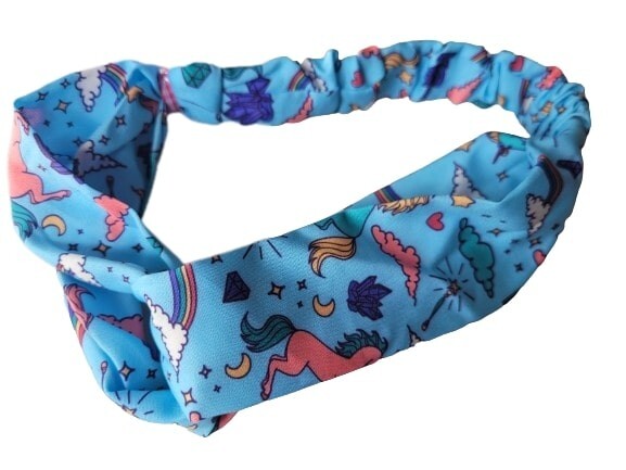 NEW Child Size Blue Unicorn Polyester Fabric Link Headband Bandeaux Hair