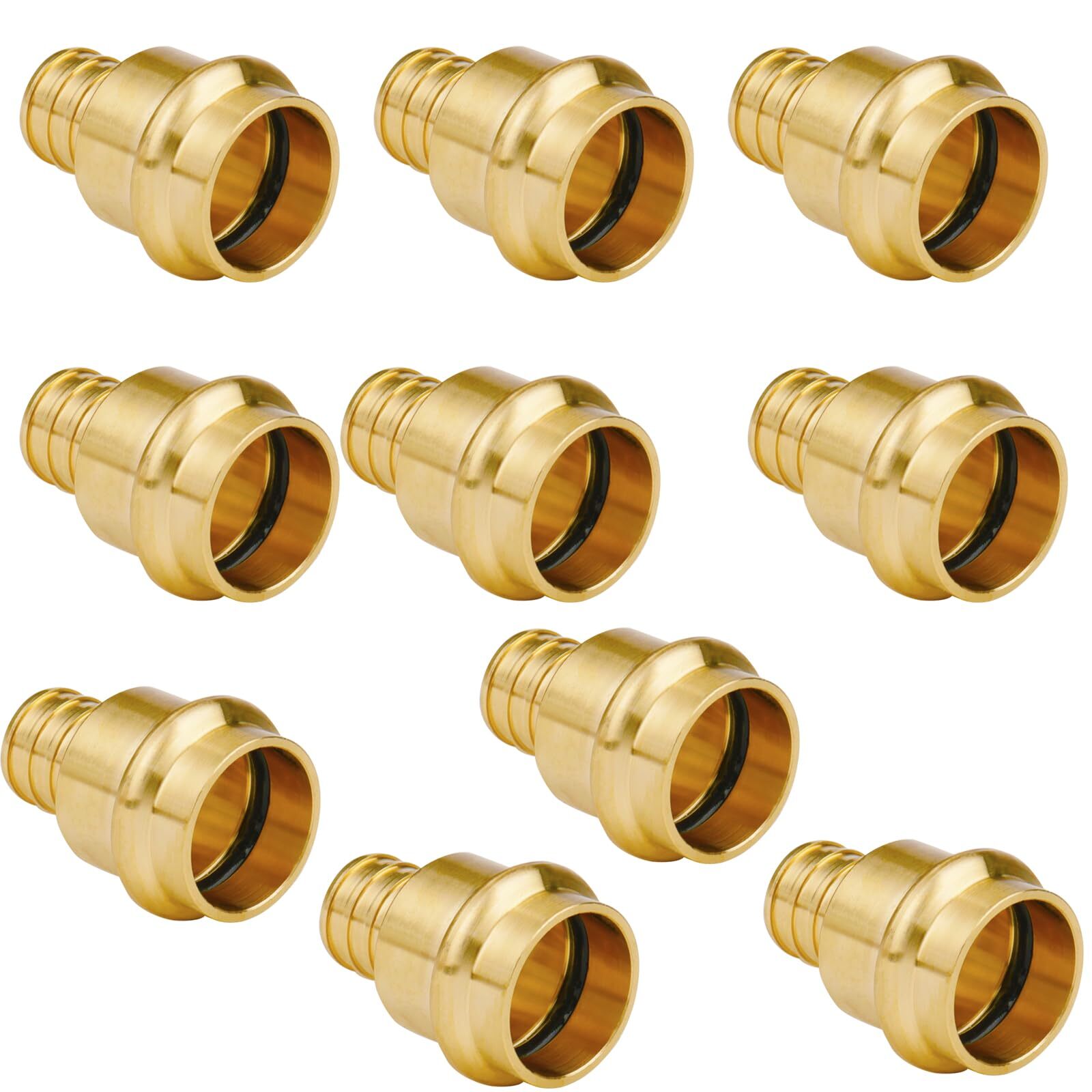3/4 Inch Propress x 3/4" PEX Brass Adapter Coupling 10 Pack Lead-Free
