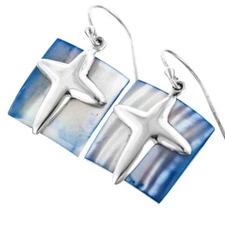 925 Sterling Silver Blue Mother Of Pearl Turbo Shell Sterling Earrings, 9/16"