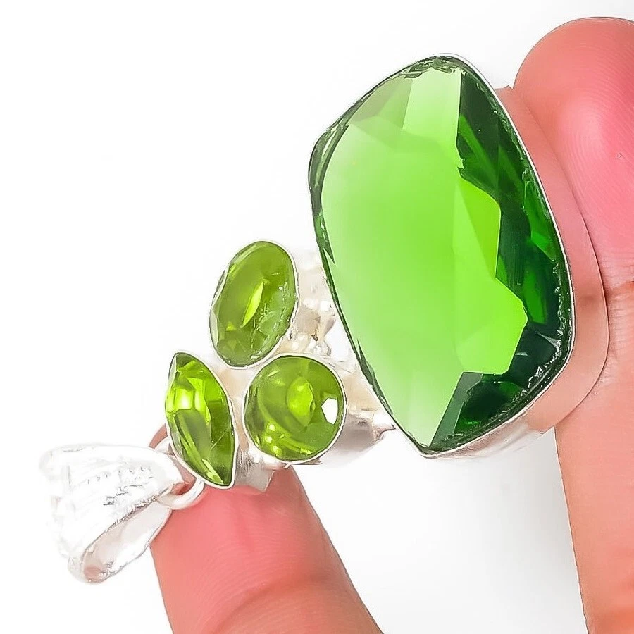 Green Peridot Gemstone Handmade 925 Sterling Silver Ethnic Jewelry Pendant - Image 4 of 4