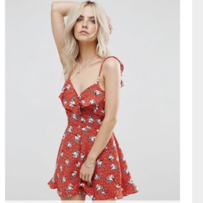 River Island Red Frill strap floral print red romper UK