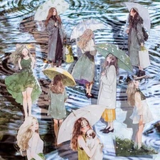 30Pcs Girls in the Rain Stickers PET Scrapbooking Sticker Journal Planner Crafts