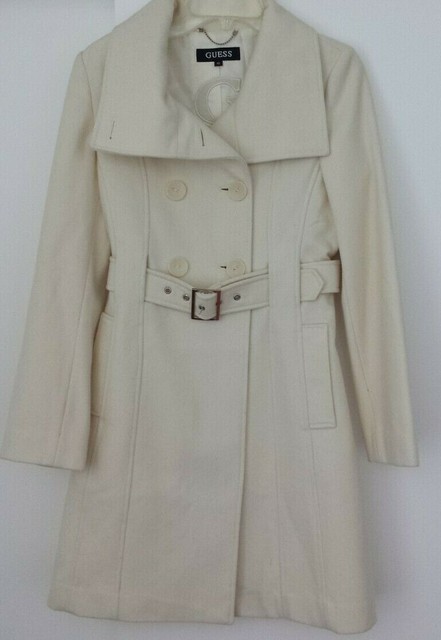 guess double breasted belted wool blend coat