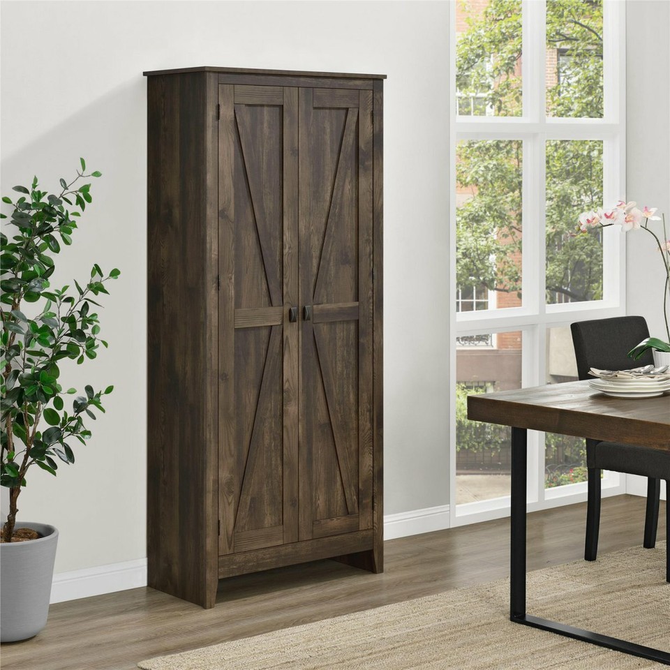Rustic Brown Storage Cabinet Shelving Pantry Laundry Organizer Utility ...