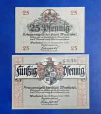 WUNSIEDEL NOTGELD 25, 50 PFENNIG 1918 EMERGENCY MONEY GERMANY BANKNOTES (19530)