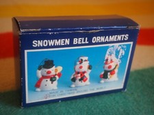 VINTAGE 3 Asian Snowmen CHRISTMAS Ornaments Red White Green Porcelain Bell NEW