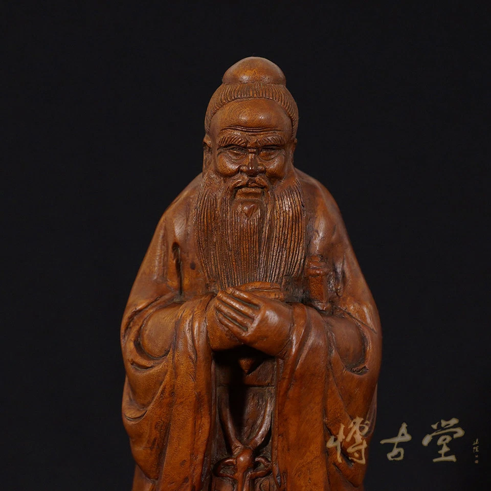 Estatua china antigua tallada en madera de Confucio 15XB02 Foto 2 de 4