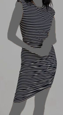 $298 Veronica Beard Jeans Women's Blue Striped Brompton T-Shirt Dress Sz X-Small