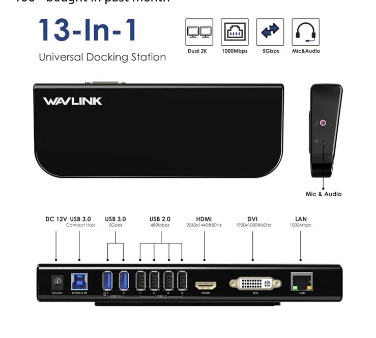 USB 3.0 USB-C Docking Station Dual Video Monitor RJ45 for M1 M2 Mac Windows - Image 2 of 4